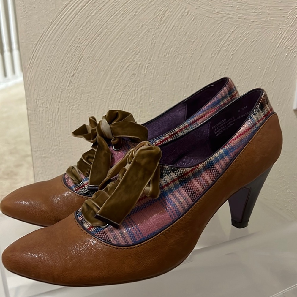 Camel lace up heels by Poetic Licence